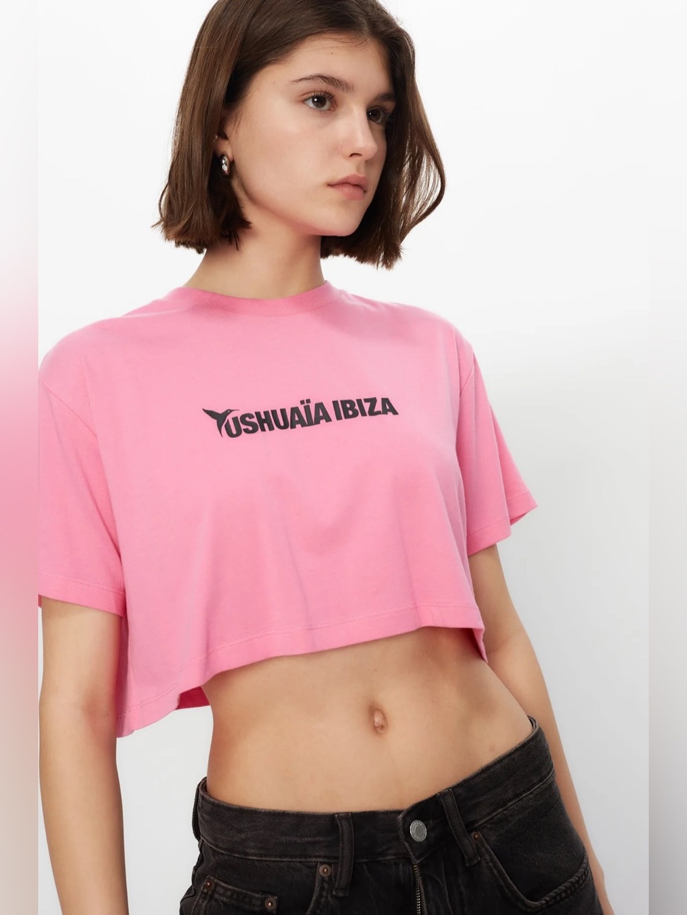 Ushuaia Ibiza Pink Cropped Logo Tee size Small